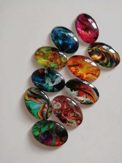 10pcs Vibrant artist texture Oval glass cabochon flat back