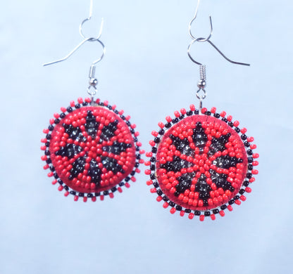 Beaded Rosette Earrings 1 inch