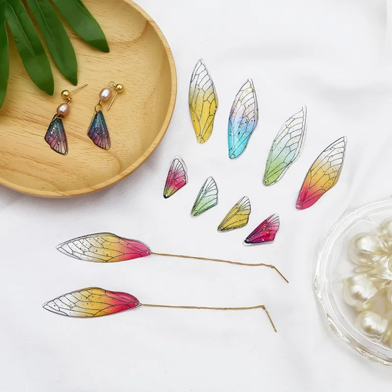 2/10pcs Two Gradient Color Resin Butterfly Wig Small Elves Gold Leaf Sequin Charm Pendant For DIY Earring Jewelry Making