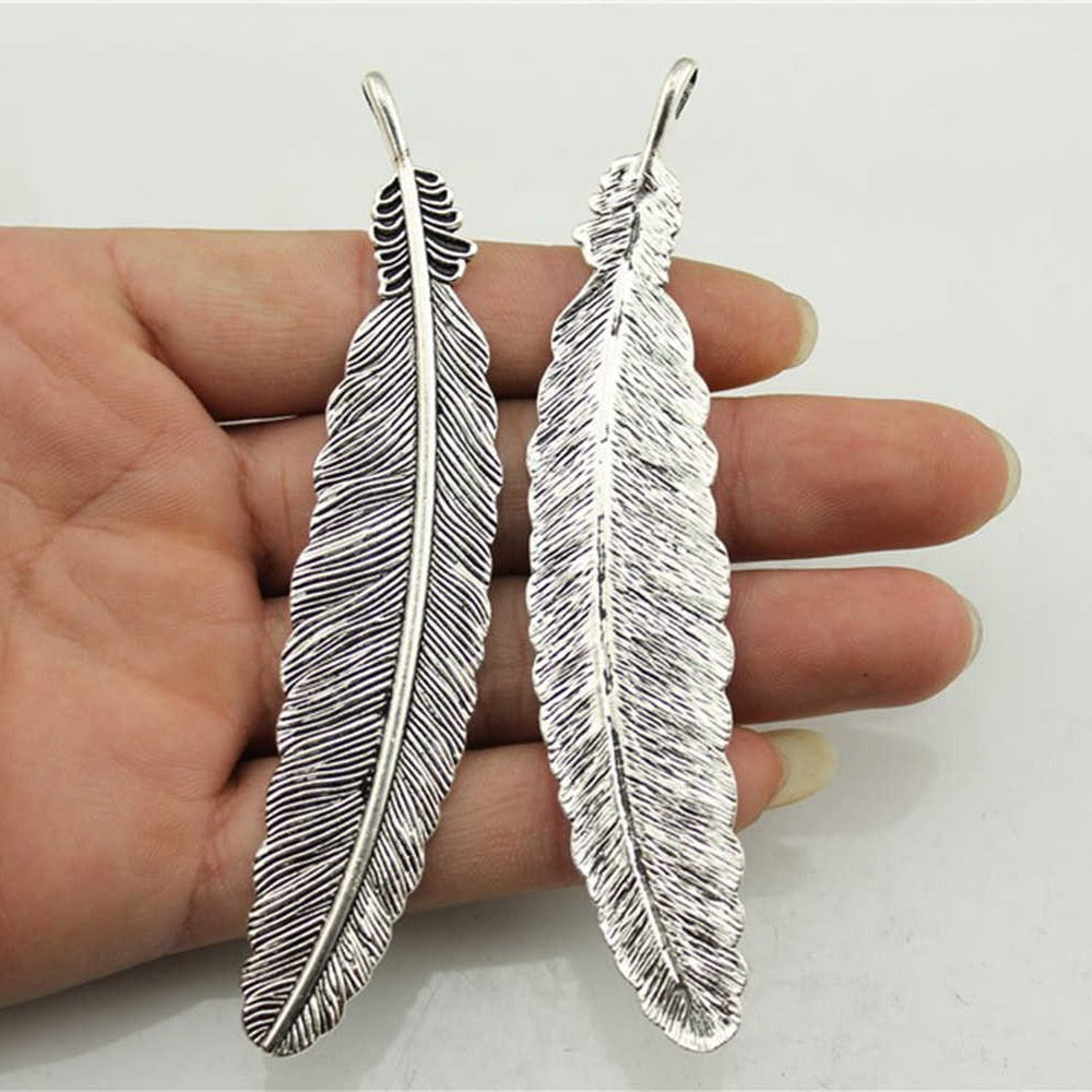 5pcs Charms Feather Antique Silver