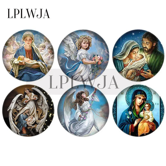 Angels Virgin Mary Jesus Round Glass Cabochon Flatback 10pcs/lot