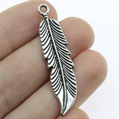 5pcs Charms Feather Antique Silver