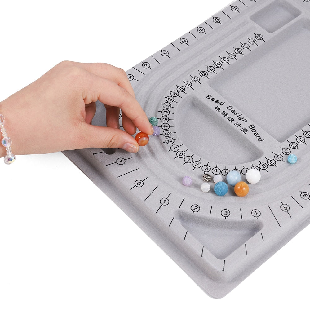 Gray Flocked Bead Board Bracelet Beading Organizer Jewelry Making Tray WorkBenches Size Measuring Plate Craft Tool Accessories