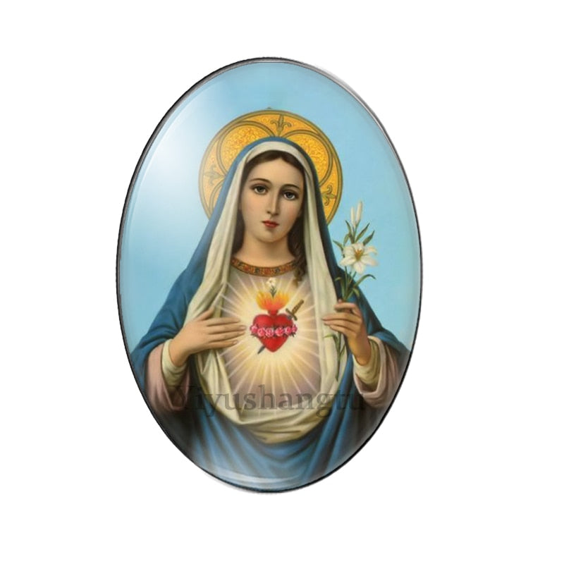 10pcs Lady Virgin Mary And Jesus Oval glass cabochon flatback