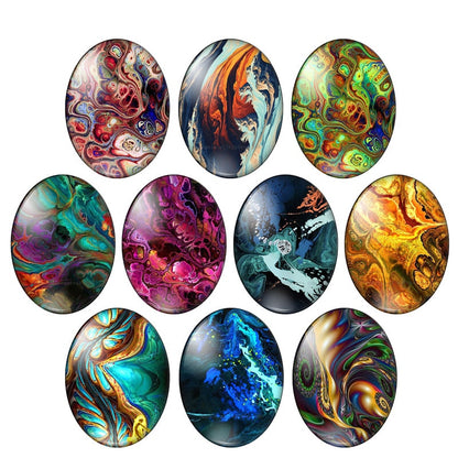 10pcs Vibrant artist texture Oval glass cabochon flat back