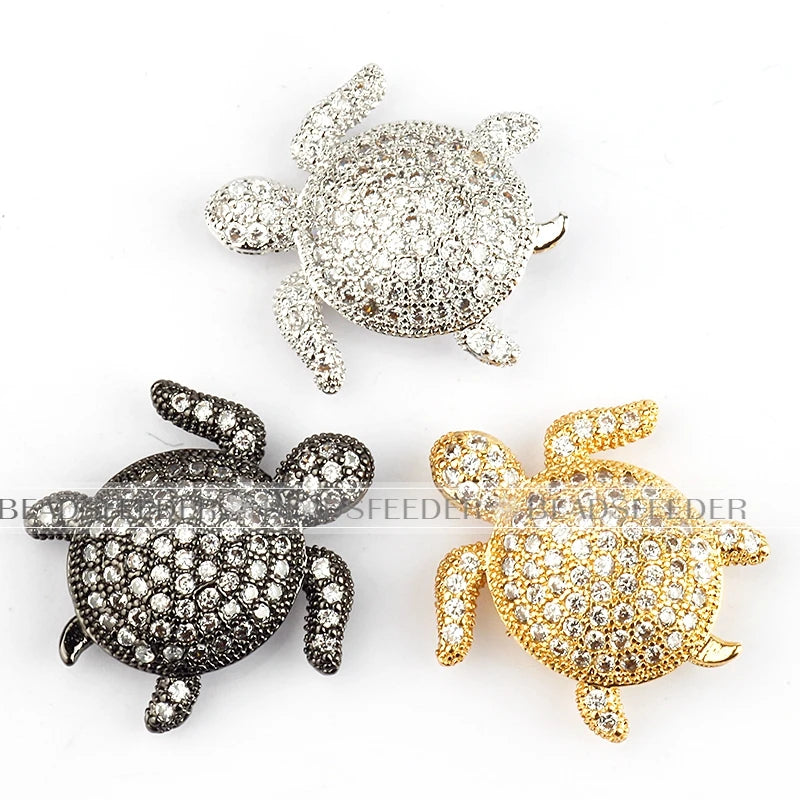 Sea Tortoise Turtle Animal Bead ,Mens rose gold spacer beads charms/ micro pave bead/Cubic Zirconia CZ space beads ,19mm