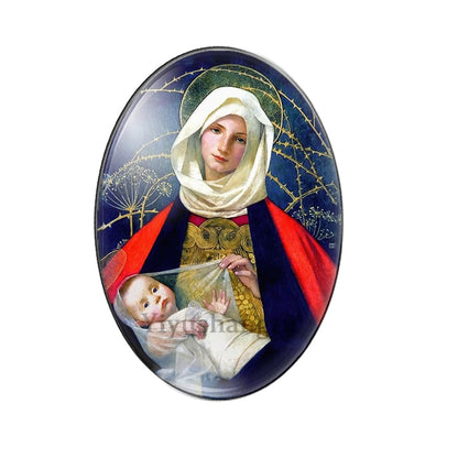 10pcs Lady Virgin Mary And Jesus Oval glass cabochon flatback