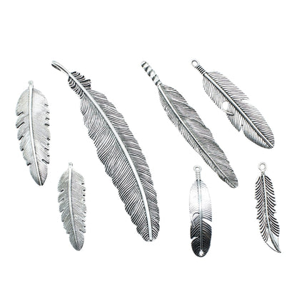 5pcs Charms Feather Antique Silver