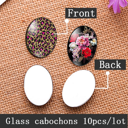 10pcs Blue Russia Folk Flowers Oval glass cabochon