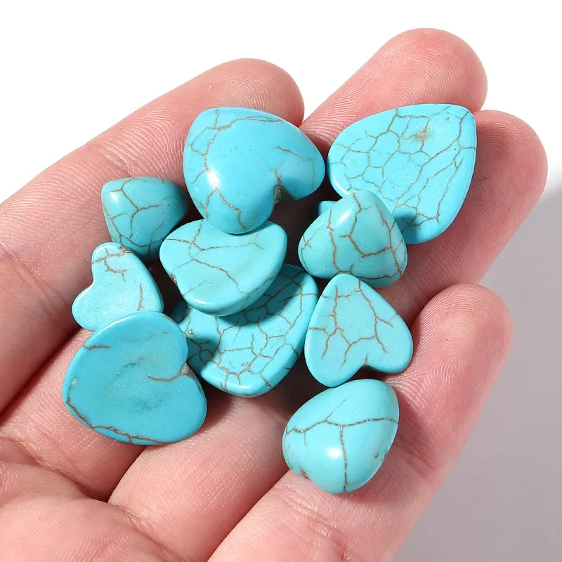 10pcs Natural Stone Blue Stripe Turquoise Cabochon Flatback Heart Shape For DIY Jewelry Making Pendant  Accessories