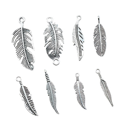 20pcs Antique Silver Color Feather Charms