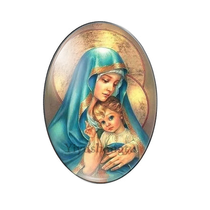 10pcs Lady Virgin Mary And Jesus Oval glass cabochon flatback