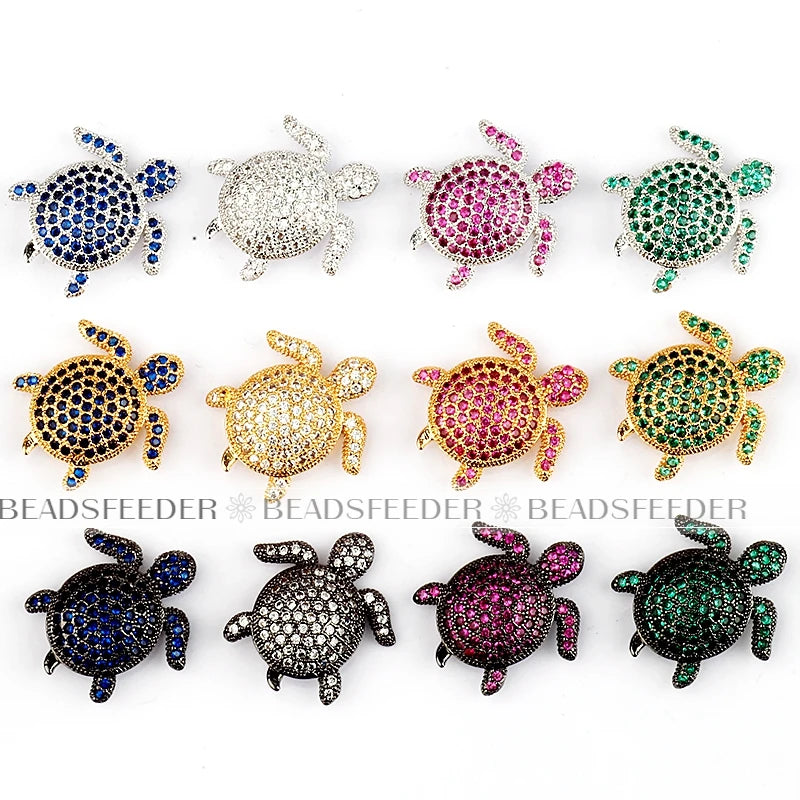Sea Tortoise Turtle Animal Bead ,Mens rose gold spacer beads charms/ micro pave bead/Cubic Zirconia CZ space beads ,19mm