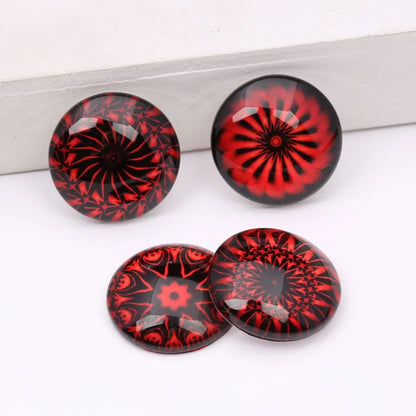 12pcs mix red mandala photo round glass cabochon