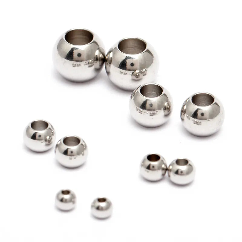 50pcs 3-8mm Stainless Steel Metal Ball Large Hole Beads for DIY Charms Bracelets Earrings Jewellery Making Supplies Accessories