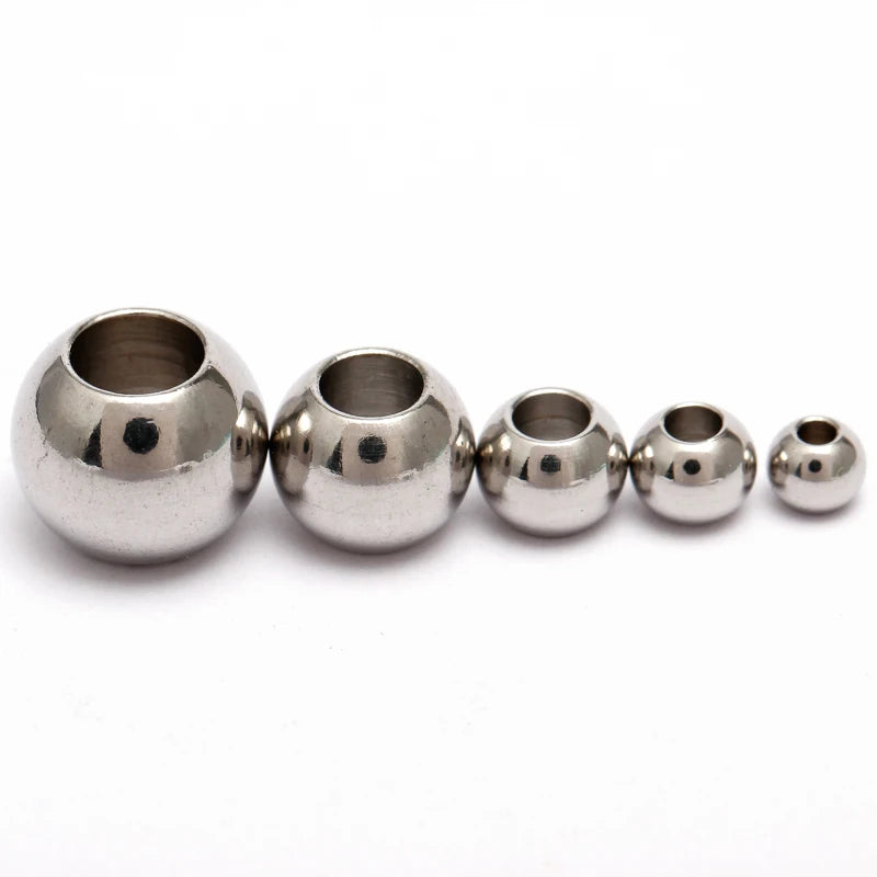 50pcs 3-8mm Stainless Steel Metal Ball Large Hole Beads for DIY Charms Bracelets Earrings Jewellery Making Supplies Accessories