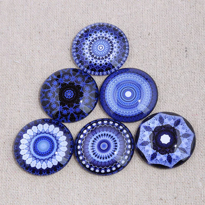 12pcs mix blue mandala photo round glass cabochon