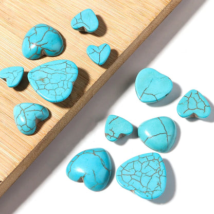 10pcs Natural Stone Blue Stripe Turquoise Cabochon Flatback Heart Shape For DIY Jewelry Making Pendant  Accessories