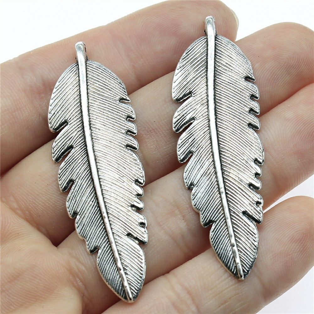 5pcs Charms Feather Antique Silver