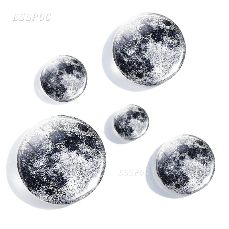 5PCS/SET Full Moon Earth Solar System Planet 12/16/20/25/30mm Glass Cabochon Blanks Universe Galaxy Jewelry Making Findings