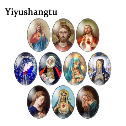 10pcs Lady Virgin Mary And Jesus Oval glass cabochon flatback