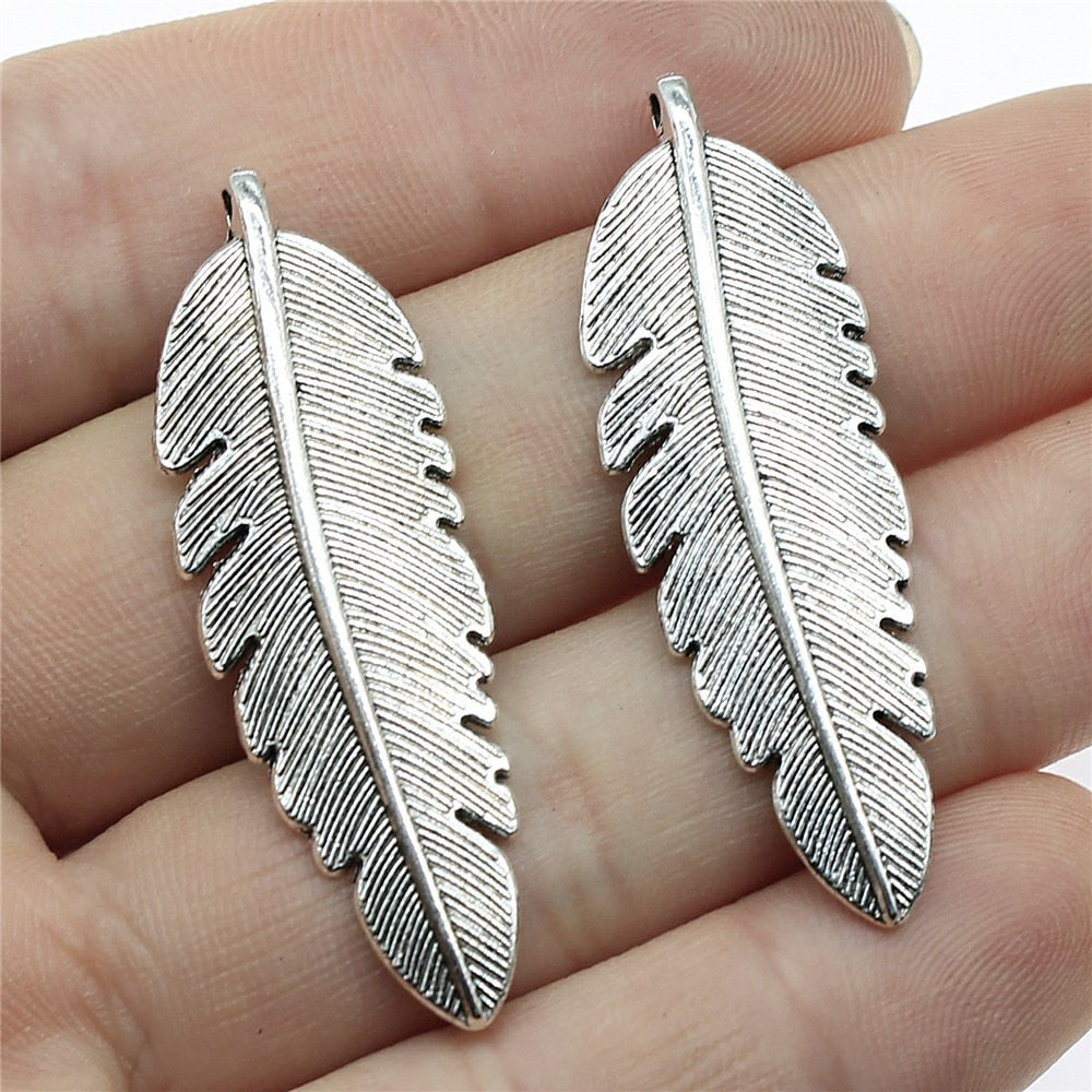 5pcs Charms Feather Antique Silver