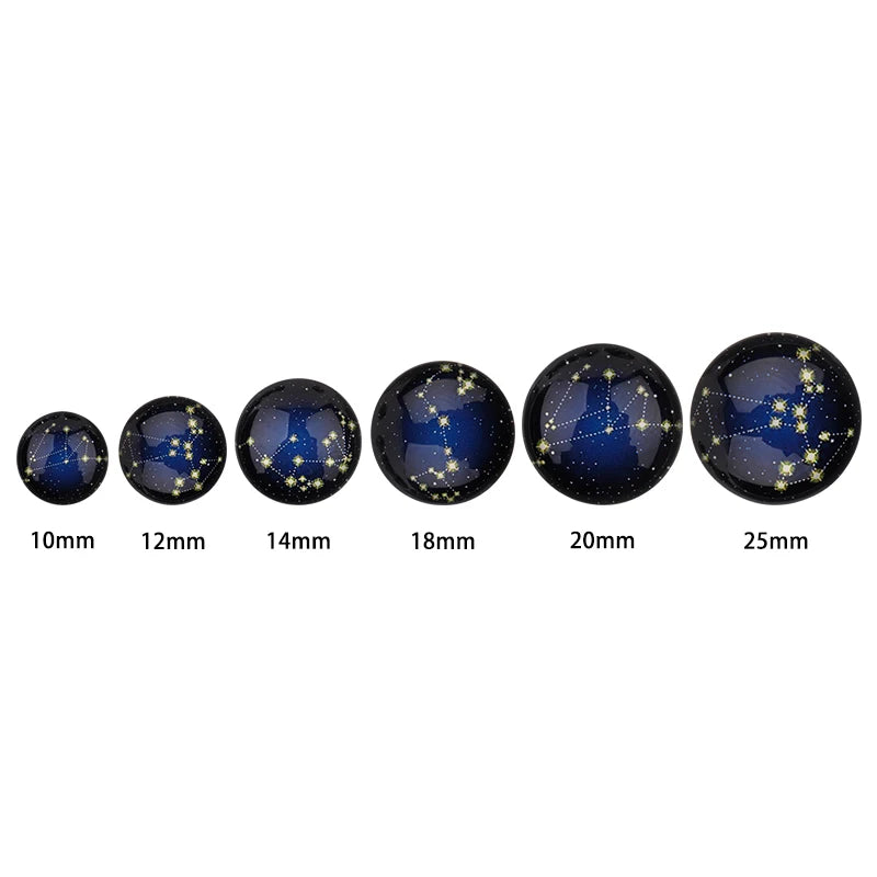 10/20pcs Constellation Zodiac Sign Round Glass Cabochon Flatback