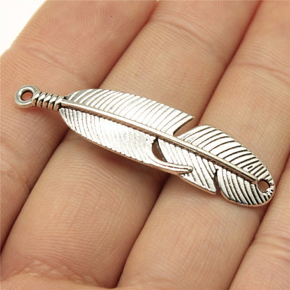 5pcs Charms Feather Antique Silver