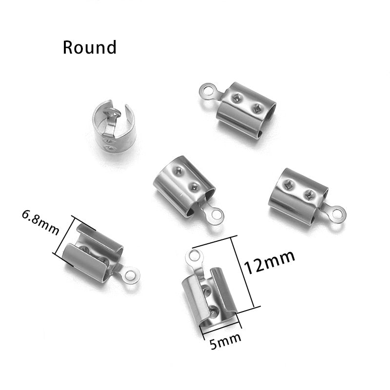 50pcs/Lot Stainless Steel Crimp End Beads Caps Leather Cord