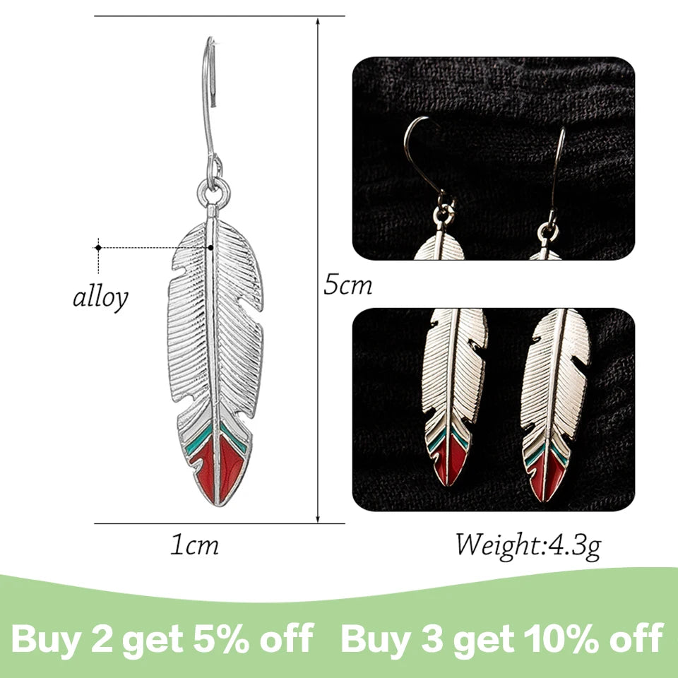 Fashion Vintage Ethnic Boho Dangle Drop Earrings for Women Cute Feather Charm Suspension Earrings Jewelry Accessories Gift