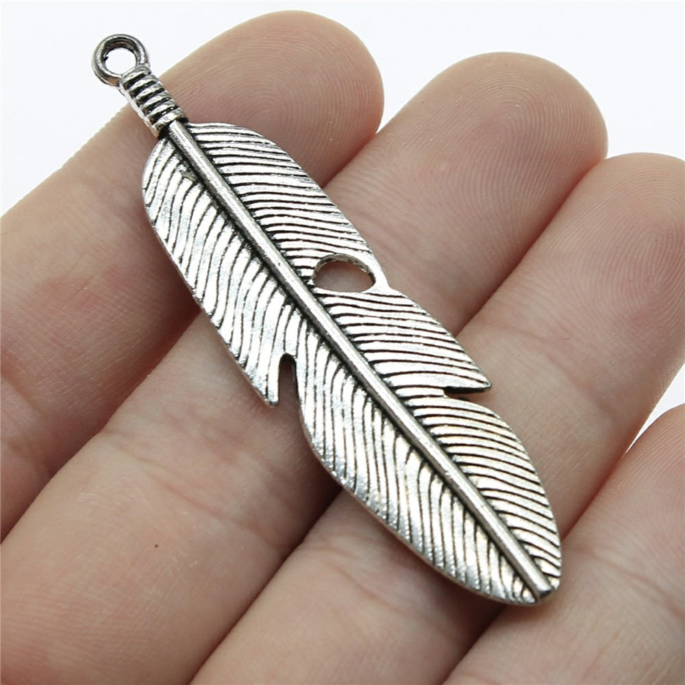 5pcs Charms Feather Antique Silver