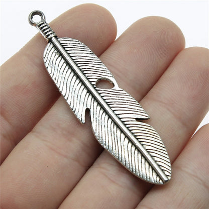 5pcs Charms Feather Antique Silver