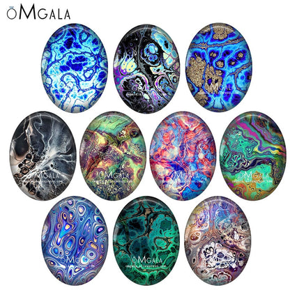 10pcs Vibrant artist texture Oval glass cabochon flat back