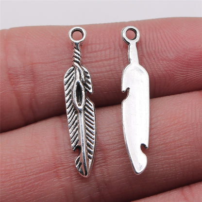 20pcs Antique Silver Color Feather Charms