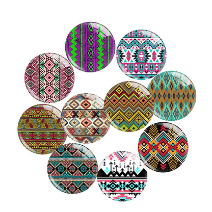 10pcs Southwest Style Pattern Aztec Art Round Glass Cabochon Flatback