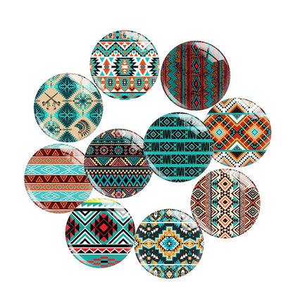 10pcs Southwest Style Pattern Aztec Art Round Glass Cabochon Flatback