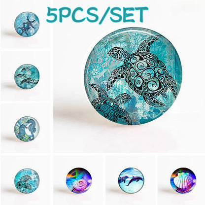 5PCS/SET Sea Turtle Dolphin Seashells DIY Handmade Round Photo Glass Cabochons 12/16/20/25/30MM Fashion Jewelry Accessories