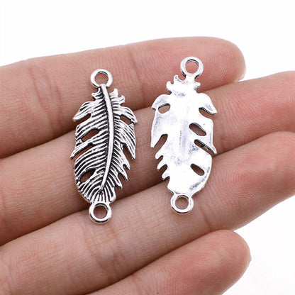 20pcs Antique Silver Color Feather Charms