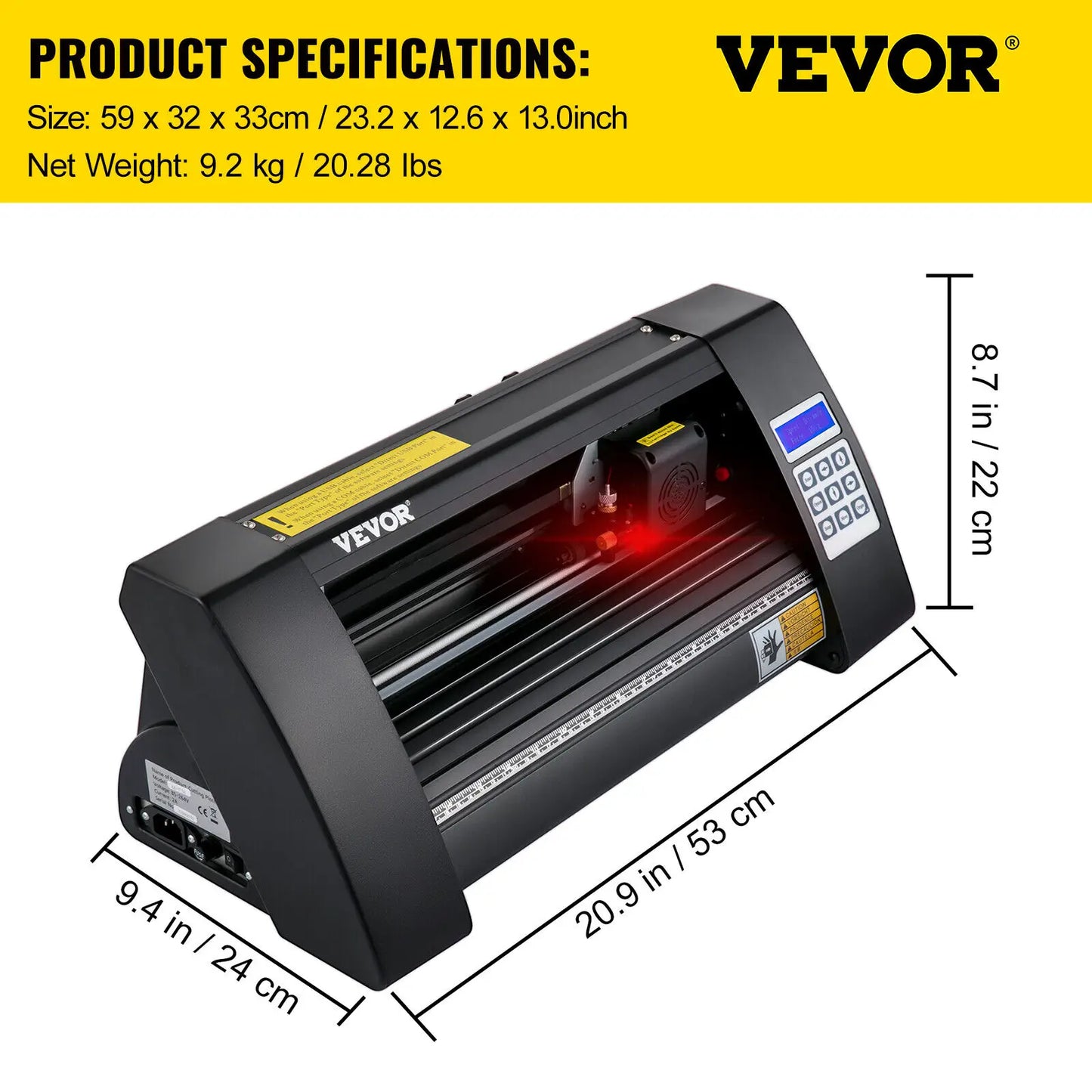 VEVOR 14" Semi-Automatic Vinyl Cutter Plotter 375mm Signmaster Cutting w/ Papers LED Screen Plotter Cutter