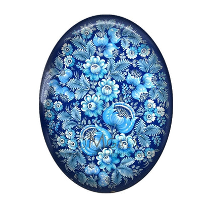 10pcs Blue Russia Folk Flowers Oval glass cabochon