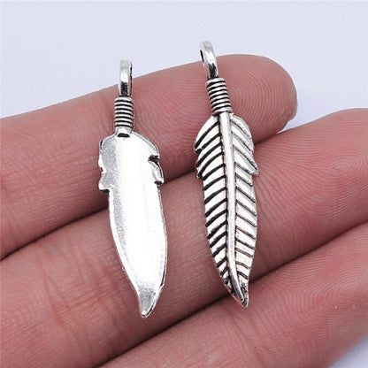 20pcs Antique Silver Color Feather Charms