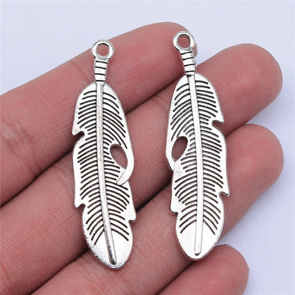 20pcs Antique Silver Color Feather Charms