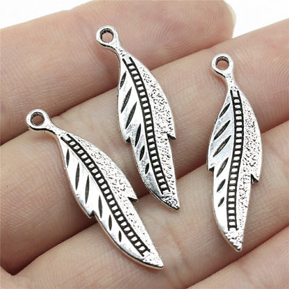 20pcs Antique Silver Color Feather Charms