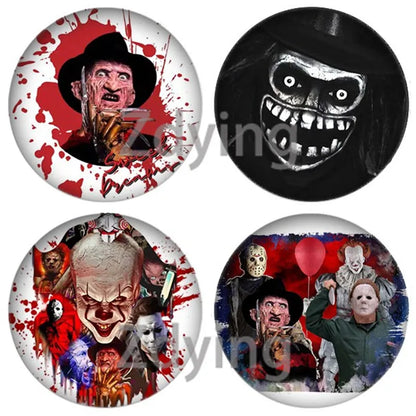 10pcs Scary Movie Pattern Round Glass Cabochon