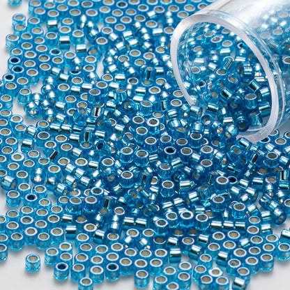 11/0 Tube Lined Sliver Azure Glass Beads 10grams