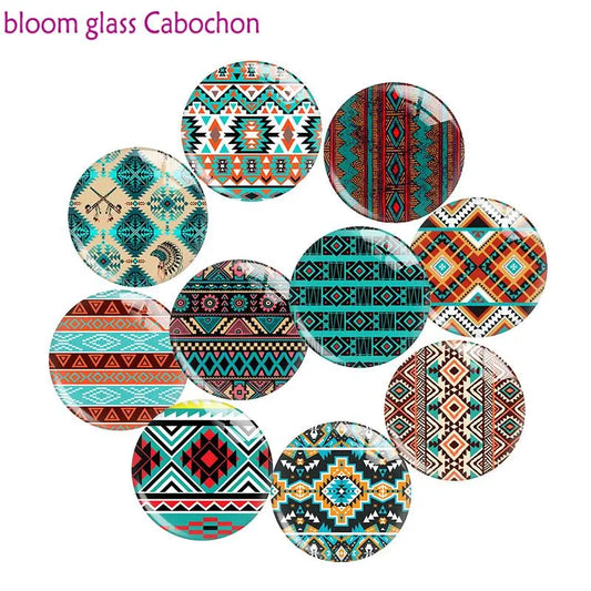 10pcs Southwest Style Pattern Aztec Art Round Glass Cabochon Flatback