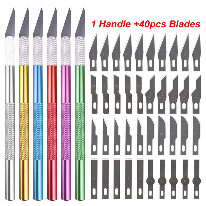 High Quality Engraving Non-Slip Metal Scalpel Knife Kit +40pcs Blades Cutter Craft Knives For Mobile Phone PCB Repair Hand Tool