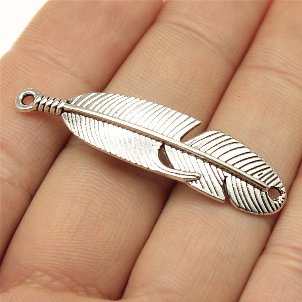 20pcs Antique Silver Color Feather Charms