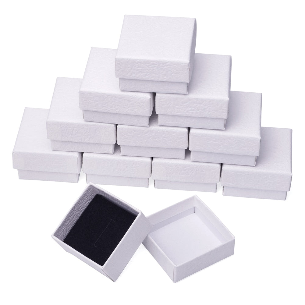 24pcs Cardboard Jewelry Set Box for Ring Necklace Bracelet Rectangle Tan Black White Kraft Cotton Filled Paper