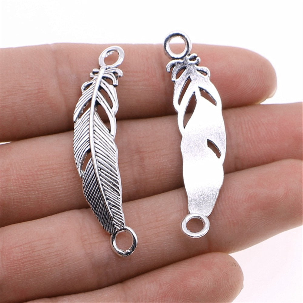 20pcs Antique Silver Color Feather Charms